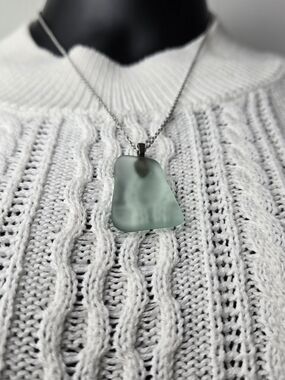 Hand Crafted  Nova Scotia Sea Glass Pendant Necklace in Pale Aqua-Hand Crafted